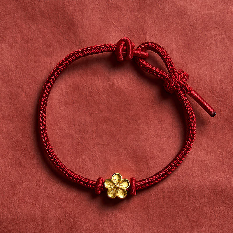 Buddha Stones Bracelet porte-bonheur tressé en cordon rouge tissé à la main avec petits motifs de fleurs de pêcher - image 1