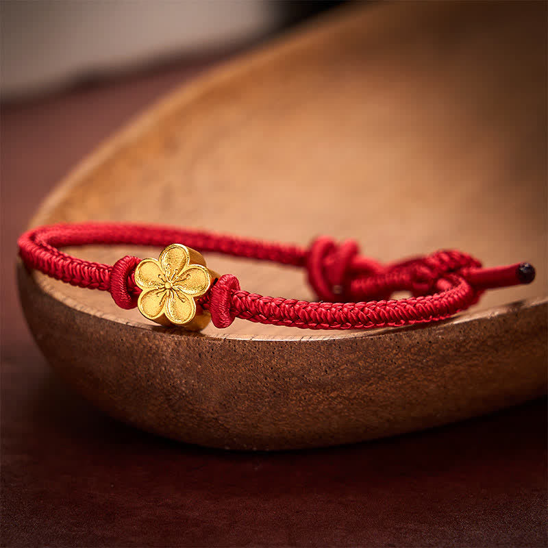 Buddha Stones Bracelet porte-bonheur tressé en cordon rouge tissé à la main avec petits motifs de fleurs de pêcher - image 2