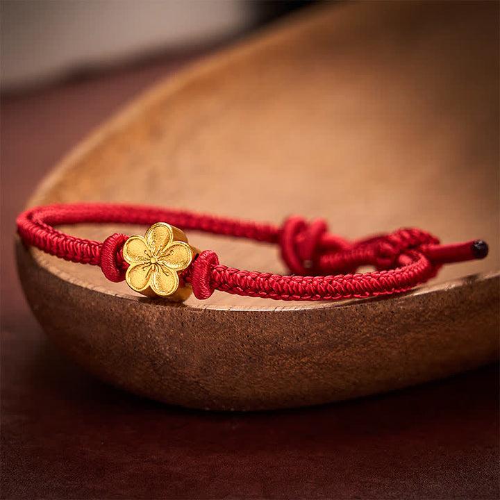 Buddha Stones Bracelet porte-bonheur tressé en cordon rouge tissé à la main avec petits motifs de fleurs de pêcher - image 2