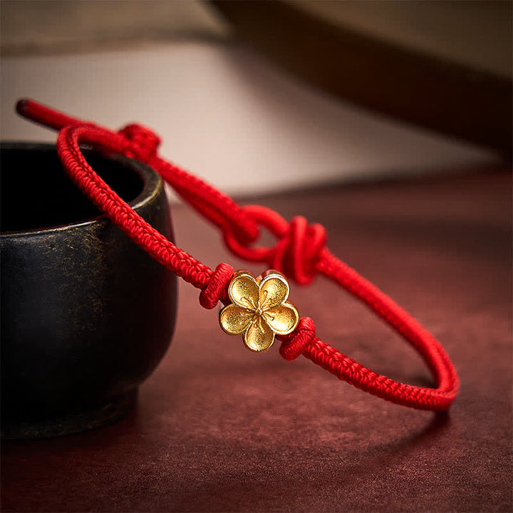 Buddha Stones Bracelet porte-bonheur tressé en cordon rouge tissé à la main avec petits motifs de fleurs de pêcher - Rouge (Tour de poignet 15-19 cm) - image 7