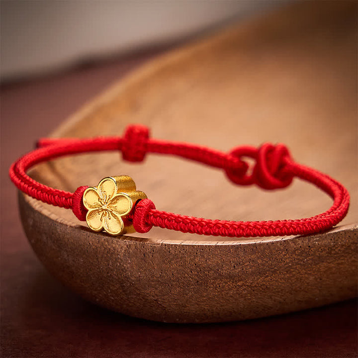 Buddha Stones Bracelet porte-bonheur tressé en cordon rouge tissé à la main avec petits motifs de fleurs de pêcher - image 9