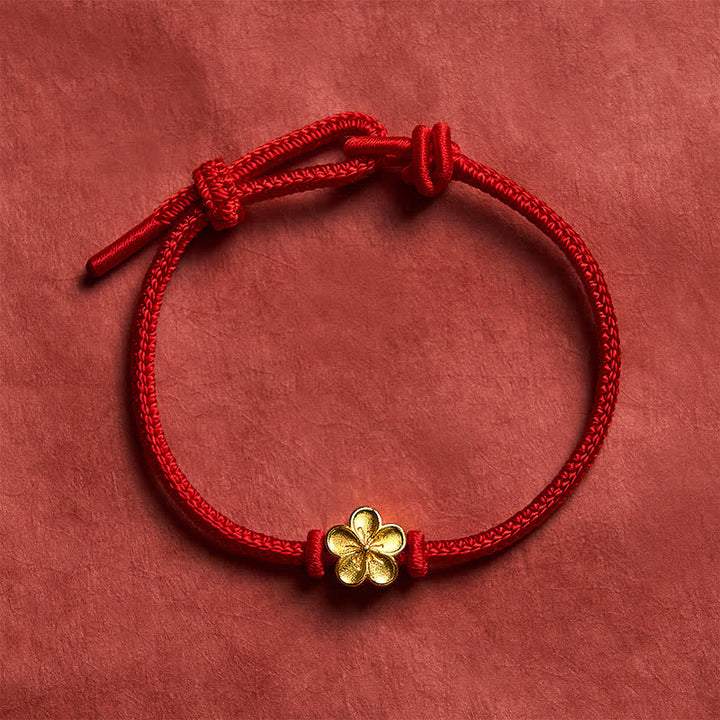 Buddha Stones Bracelet porte-bonheur tressé en cordon rouge tissé à la main avec petits motifs de fleurs de pêcher - image 8