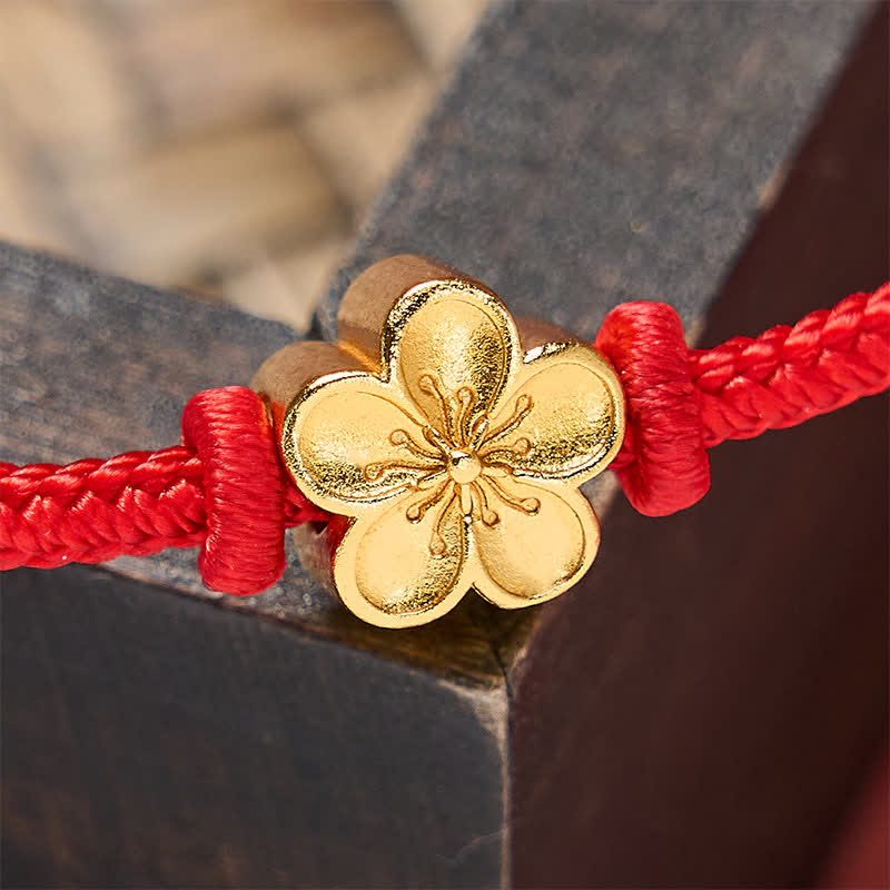 Buddha Stones Bracelet porte-bonheur tressé en cordon rouge tissé à la main avec petits motifs de fleurs de pêcher - image 11
