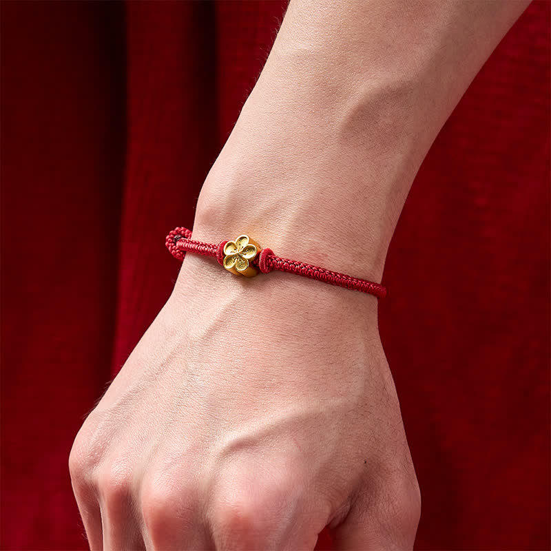 Buddha Stones Bracelet porte-bonheur tressé en cordon rouge tissé à la main avec petits motifs de fleurs de pêcher - image 4