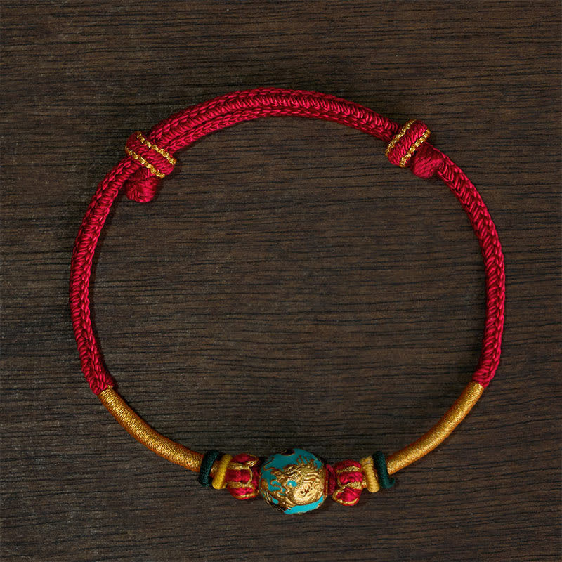 Buddha Stones Bracelet tressé résistant avec perle de dragon en cuivre et fil rouge - Cordon rouge (Tour de poignet : 15–20 cm) - Perle de Phénix - image 17