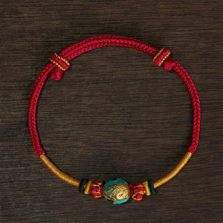 Buddha Stones Bracelet tressé résistant avec perle de dragon en cuivre et fil rouge - Cordon rouge (Tour de poignet : 15–20 cm) - Perle de Phénix - image 17