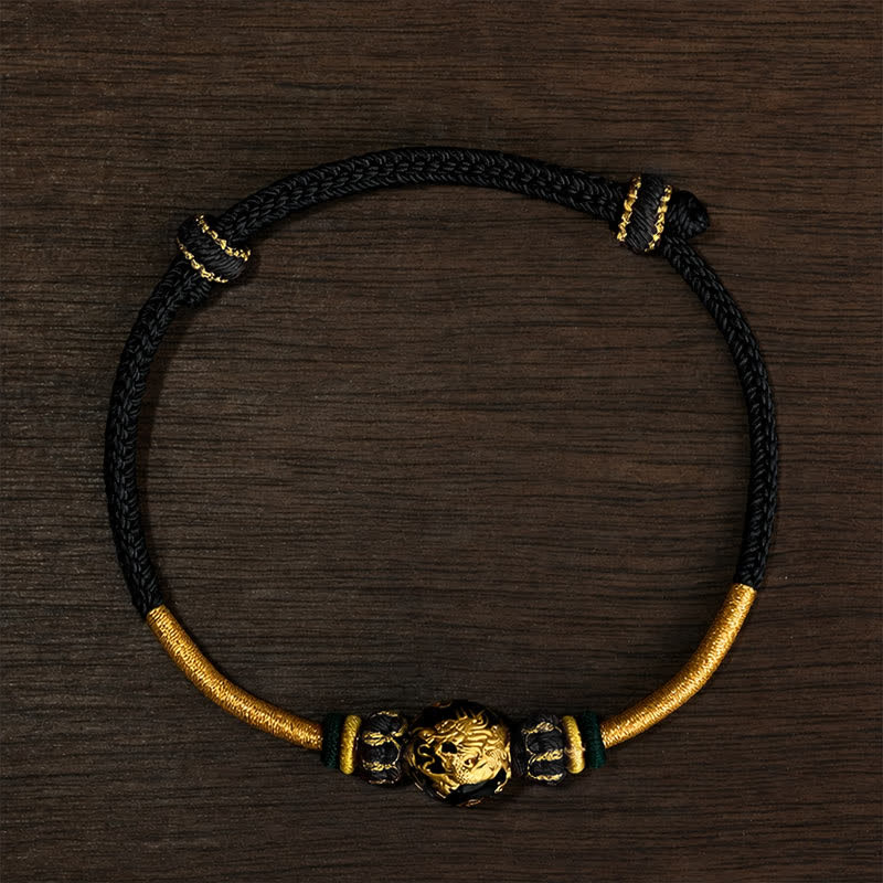 Buddha Stones Bracelet tressé résistant avec perle de dragon en cuivre et fil rouge - Cordon noir (Tour de poignet : 15–20 cm) - Perle de dragon - image 18