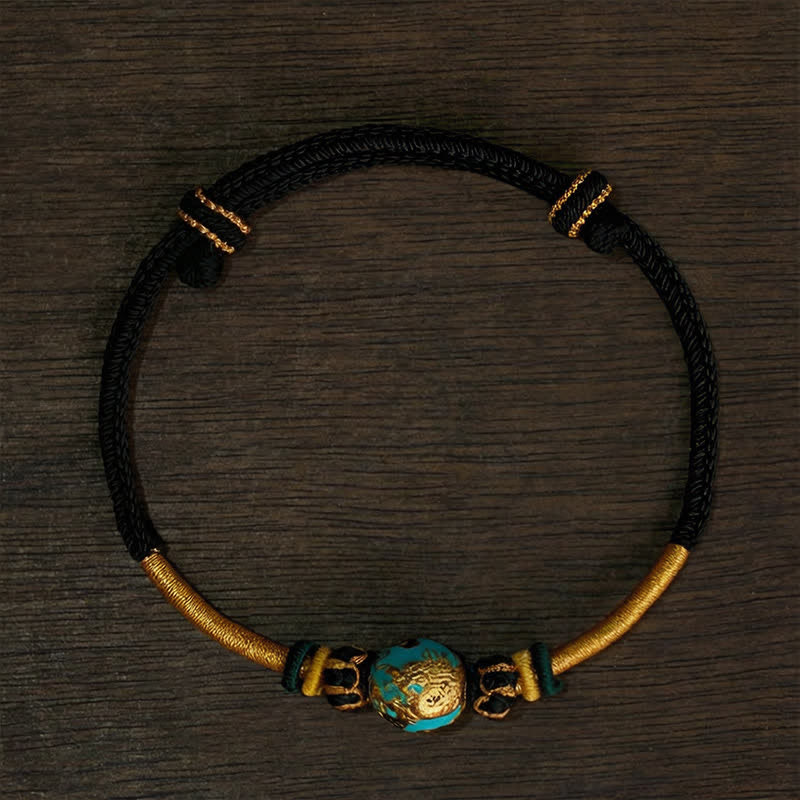 Buddha Stones Bracelet tressé résistant avec perle de dragon en cuivre et fil rouge - Cordon noir (Tour de poignet : 15–20 cm) - Perle de Phénix - image 19