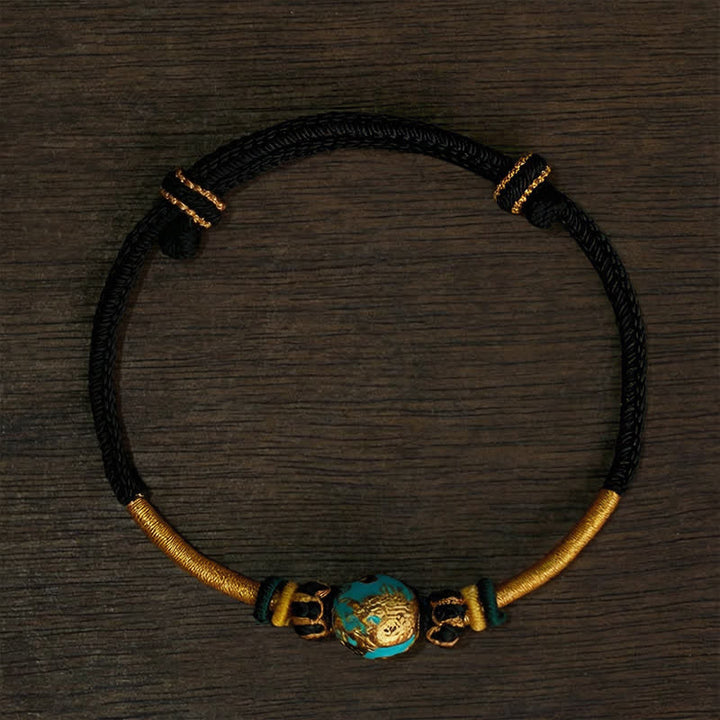 Buddha Stones Bracelet tressé résistant avec perle de dragon en cuivre et fil rouge - Cordon noir (Tour de poignet : 15–20 cm) - Perle de Phénix - image 19