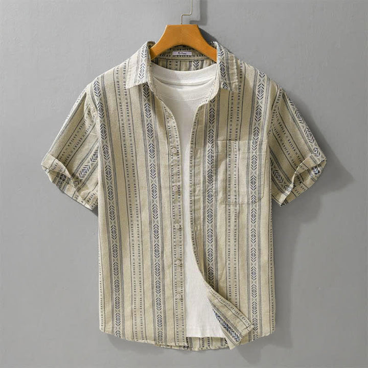 Buddha Stones Chemises rayées classiques décontractées d'été à manches courtes pour hommes, avec poche plaquée - Tanné - US/UK/AU42, EU52 (3XL) - image 7