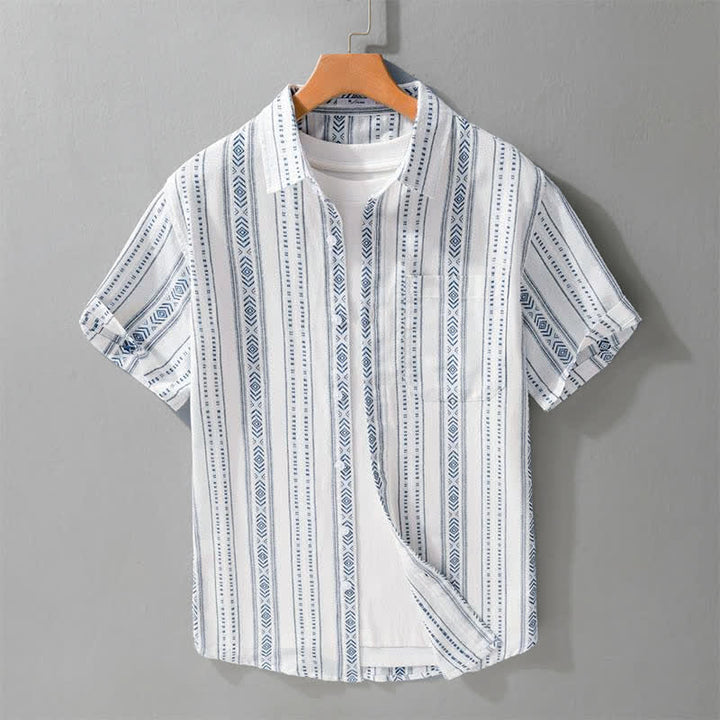 Buddha Stones Chemises rayées classiques décontractées d'été à manches courtes pour hommes, avec poche plaquée - AliceBlue - US/UK/AU42, EU52 (3XL) - image 0