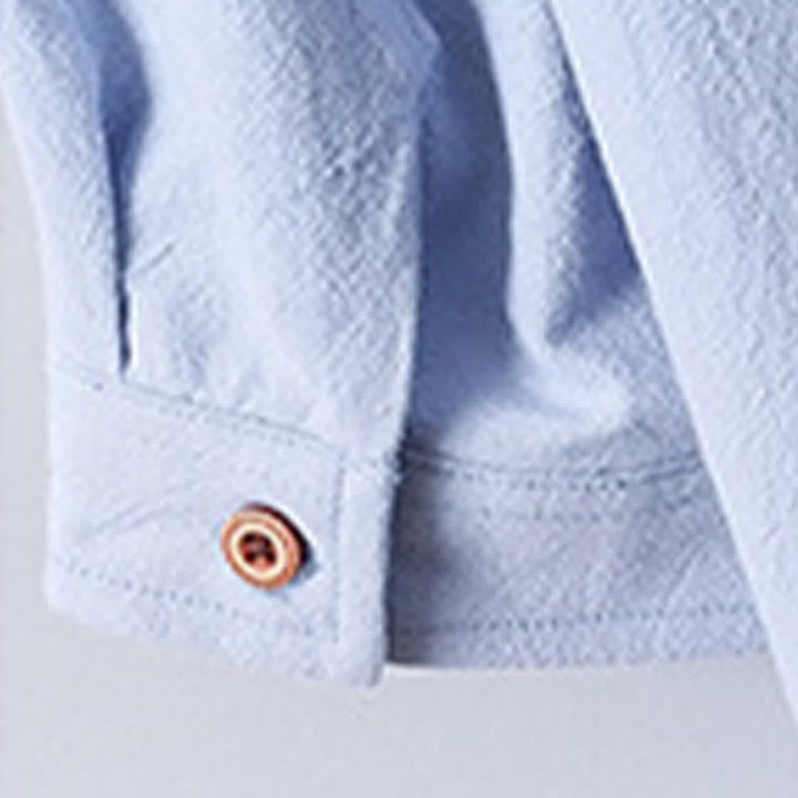 Buddha Stones Chemises d'été pour hommes, style Tang, col mandarin, boutonnées, en coton uni, manches courtes. - image 9