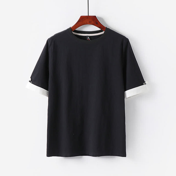 Buddha Stones T-shirts d'été minimalistes décontractés à manches courtes en coton uni et col rond pour hommes - Noir - US/UK/AU48, EU58 (6XL) - image 1