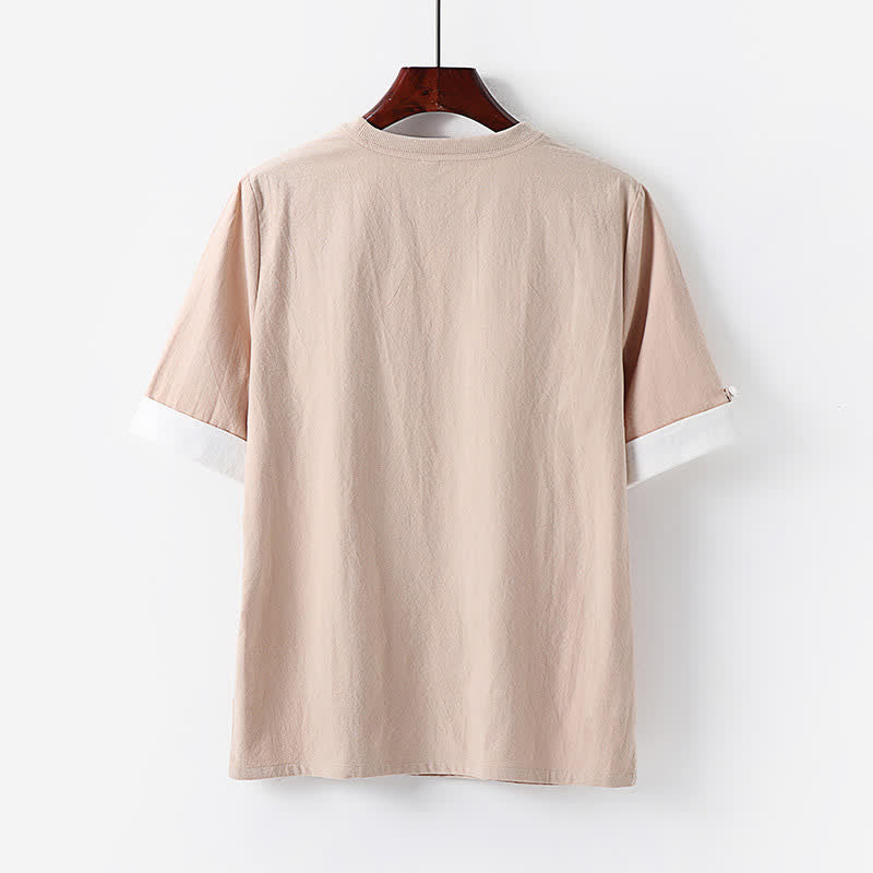 Buddha Stones T-shirts d'été minimalistes décontractés à manches courtes en coton uni et col rond pour hommes - image 4
