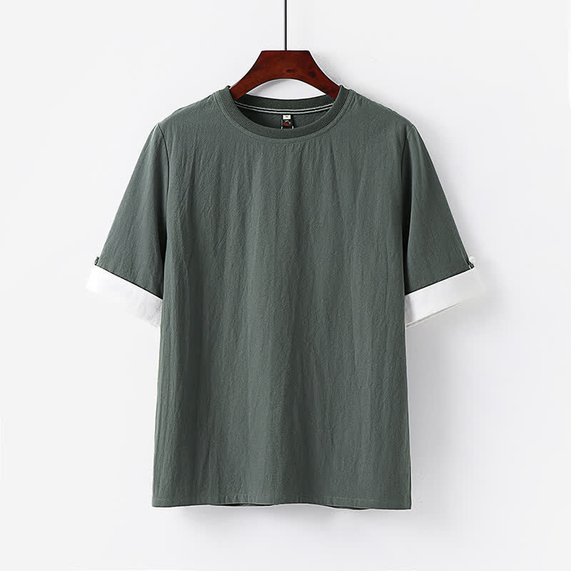 Buddha Stones T-shirts d'été minimalistes décontractés à manches courtes en coton uni et col rond pour hommes - Gris ardoise - US/UK/AU48, EU58 (6XL) - image 2