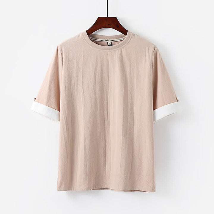 Buddha Stones T-shirts d'été minimalistes décontractés à manches courtes en coton uni et col rond pour hommes - Blanc antique - US/UK/AU48, EU58 (6XL) - image 3