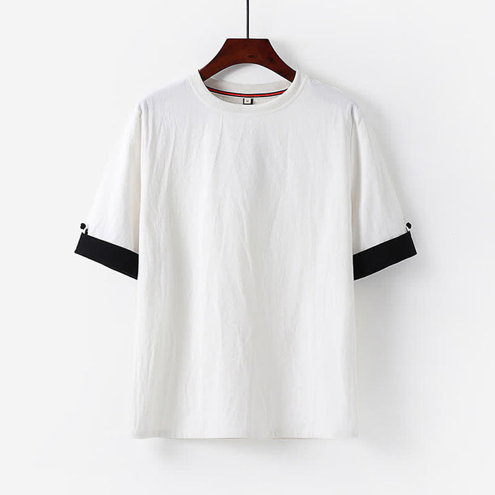 Buddha Stones T-shirts d'été minimalistes décontractés à manches courtes en coton uni et col rond pour hommes - Blanc - US/UK/AU48, EU58 (6XL) - image 9