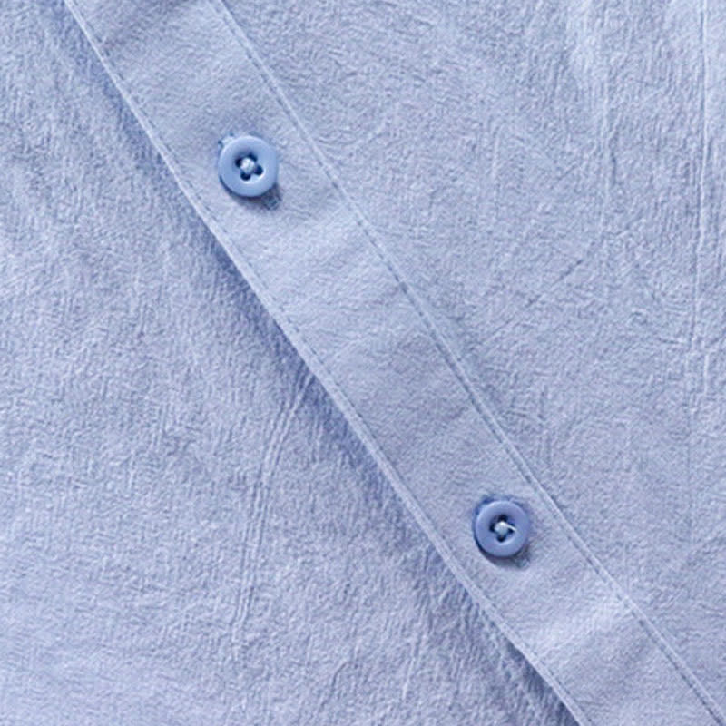 Buddha Stones Chemise d'été décontractée à col mandarin pour homme, en coton uni, manches courtes et poches plaquées. - image 6