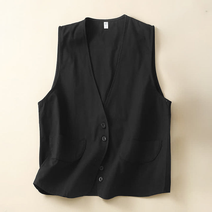 Buddha Stones Débardeur d'été minimaliste et décontracté pour femme, à boutons, uni, avec poche - Noir - US14, UK/AU18, EU46 (2XL) - image 23