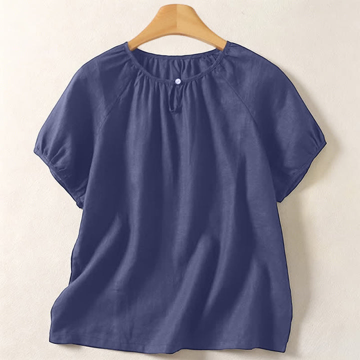 Buddha Stones Chemises d'été minimalistes décontractées à col rond et manches courtes pour femmes - Bleu ardoise foncé - US8-10, UK/AU12-14, EU40-42 (2XL) - image 15