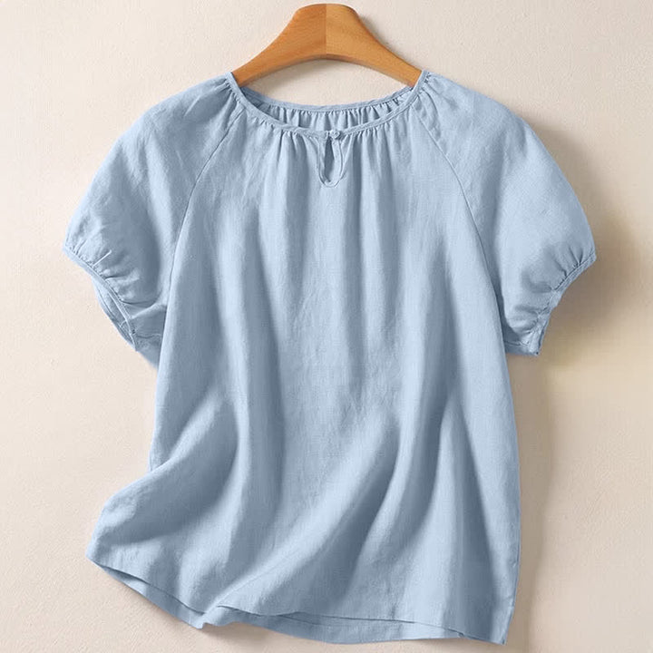 Buddha Stones Chemises d'été minimalistes décontractées à col rond et manches courtes pour femmes - Bleu poudré - US8-10, UK/AU12-14, EU40-42 (2XL) - image 9