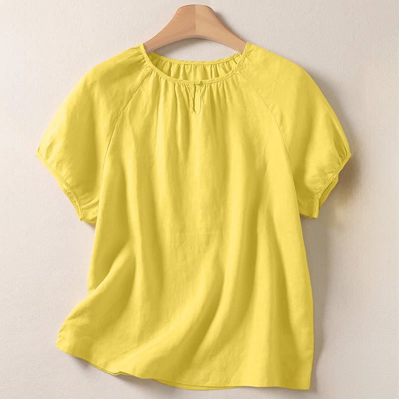 Buddha Stones Chemises d'été minimalistes décontractées à col rond et manches courtes pour femmes - LemonChiffon - US8-10, UK/AU12-14, EU40-42 (2XL) - image 0