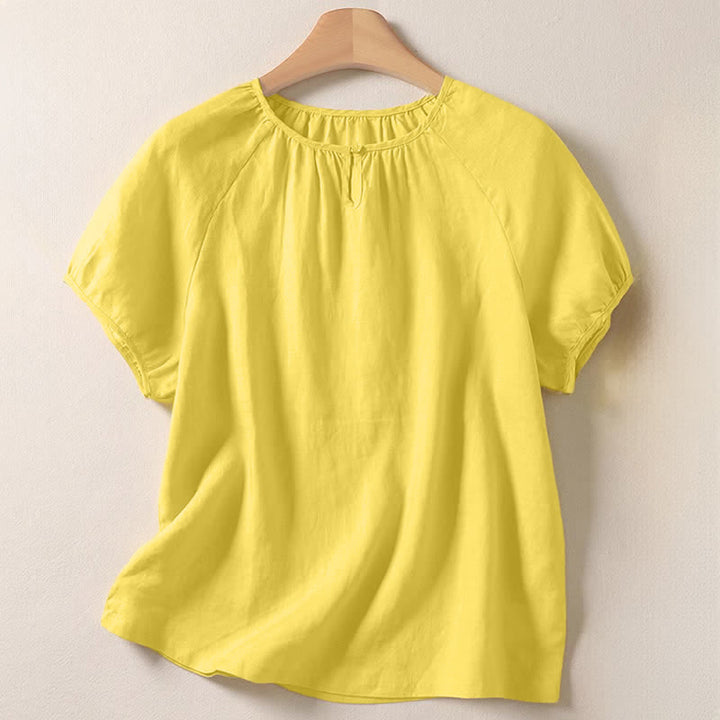 Buddha Stones Chemises d'été minimalistes décontractées à col rond et manches courtes pour femmes - LemonChiffon - US8-10, UK/AU12-14, EU40-42 (2XL) - image 0