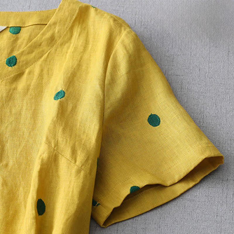 Buddha Stones Robe d'été bohème décontractée à manches courtes et poches, avec cordon de serrage et motif à pois abstraits. - image 4