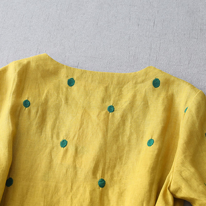 Buddha Stones Robe d'été bohème décontractée à manches courtes et poches, avec cordon de serrage et motif à pois abstraits. - image 3