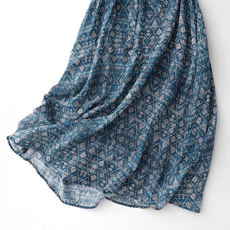 Buddha Stones Robe d'été bohème bleue à cordon de serrage et motifs géométriques, sans manches et avec poches, pour femme - image 6