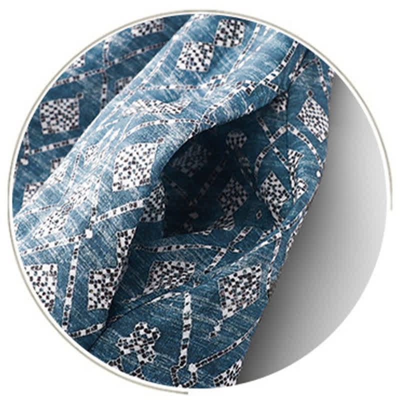 Buddha Stones Robe d'été bohème bleue à cordon de serrage et motifs géométriques, sans manches et avec poches, pour femme - image 7
