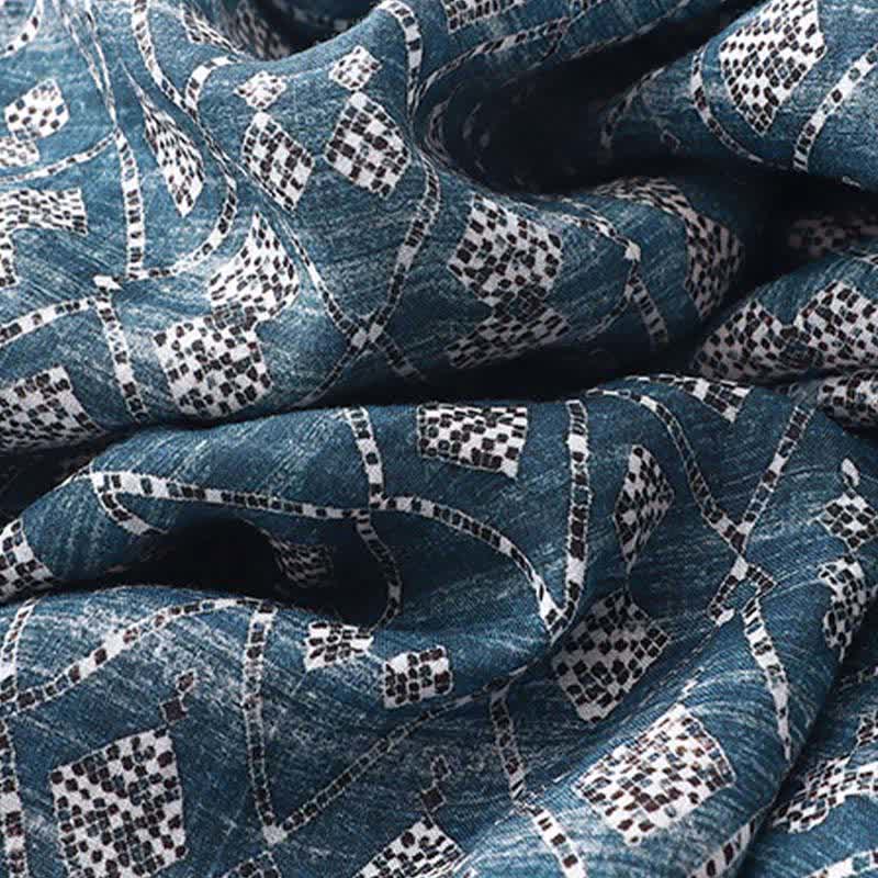 Buddha Stones Robe d'été bohème bleue à cordon de serrage et motifs géométriques, sans manches et avec poches, pour femme - image 9
