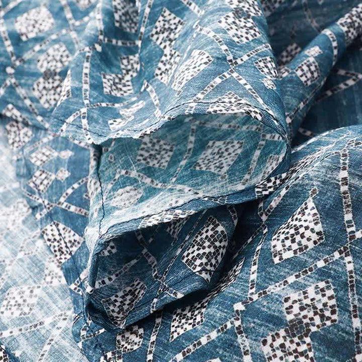 Buddha Stones Robe d'été bohème bleue à cordon de serrage et motifs géométriques, sans manches et avec poches, pour femme - image 8
