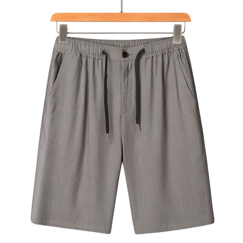 Buddha Stones Ensemble homme décontracté d'été : chemise à manches courtes unie à col mandarin et pantalon à cordon de serrage avec poches - Pantalon gris clair - US/UK/AU46，EU56 (5XL) - image 21