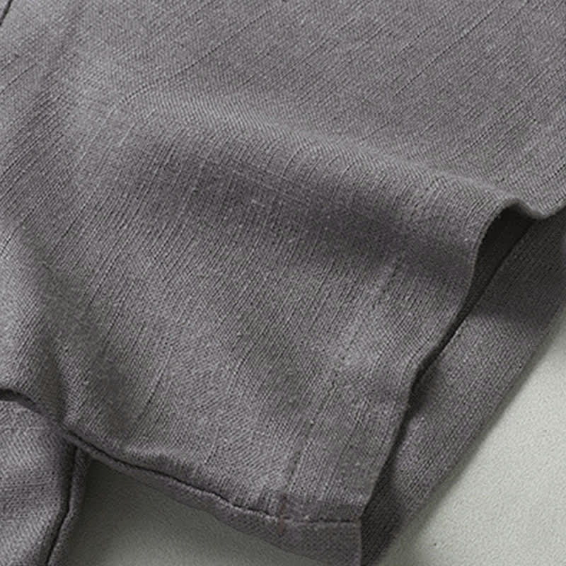 Buddha Stones Ensemble homme décontracté d'été : chemise à manches courtes unie à col mandarin et pantalon à cordon de serrage avec poches - image 10