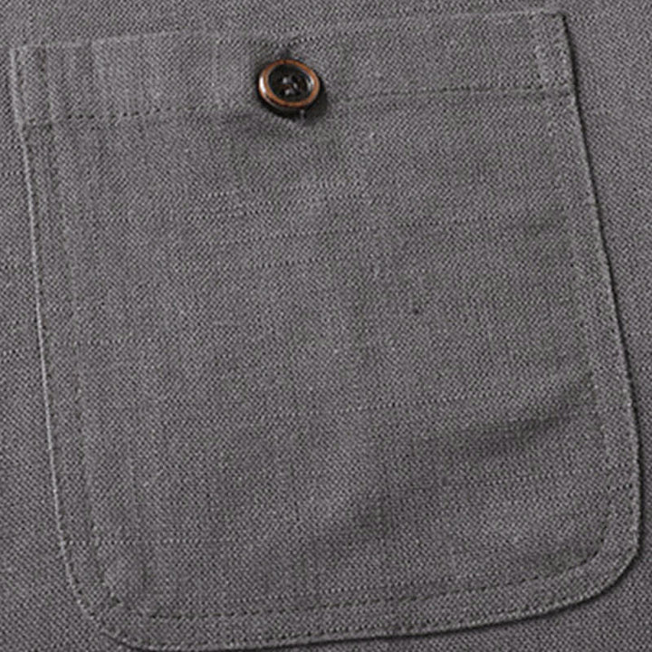 Buddha Stones Ensemble homme décontracté d'été : chemise à manches courtes unie à col mandarin et pantalon à cordon de serrage avec poches - image 9