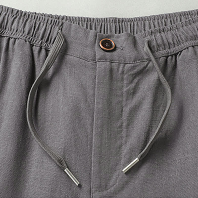 Buddha Stones Ensemble homme décontracté d'été : chemise à manches courtes unie à col mandarin et pantalon à cordon de serrage avec poches - image 15
