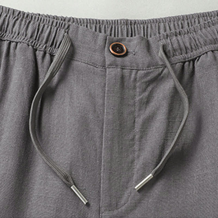 Buddha Stones Ensemble homme décontracté d'été : chemise à manches courtes unie à col mandarin et pantalon à cordon de serrage avec poches - image 15