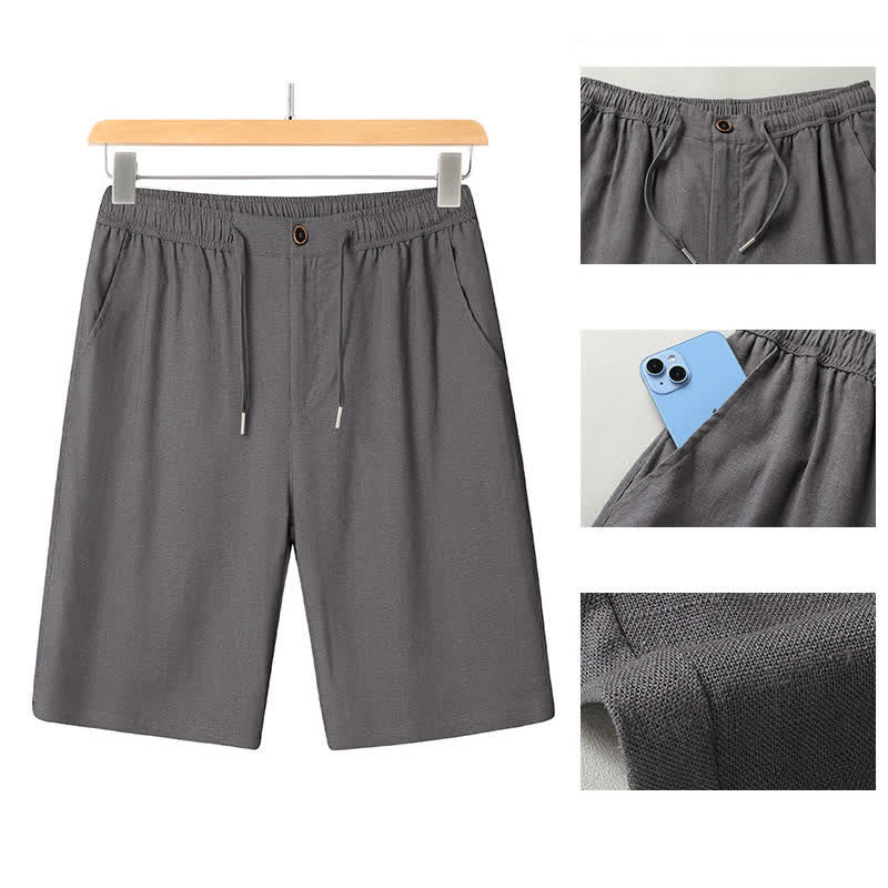Buddha Stones Ensemble homme décontracté d'été : chemise à manches courtes unie à col mandarin et pantalon à cordon de serrage avec poches - image 14