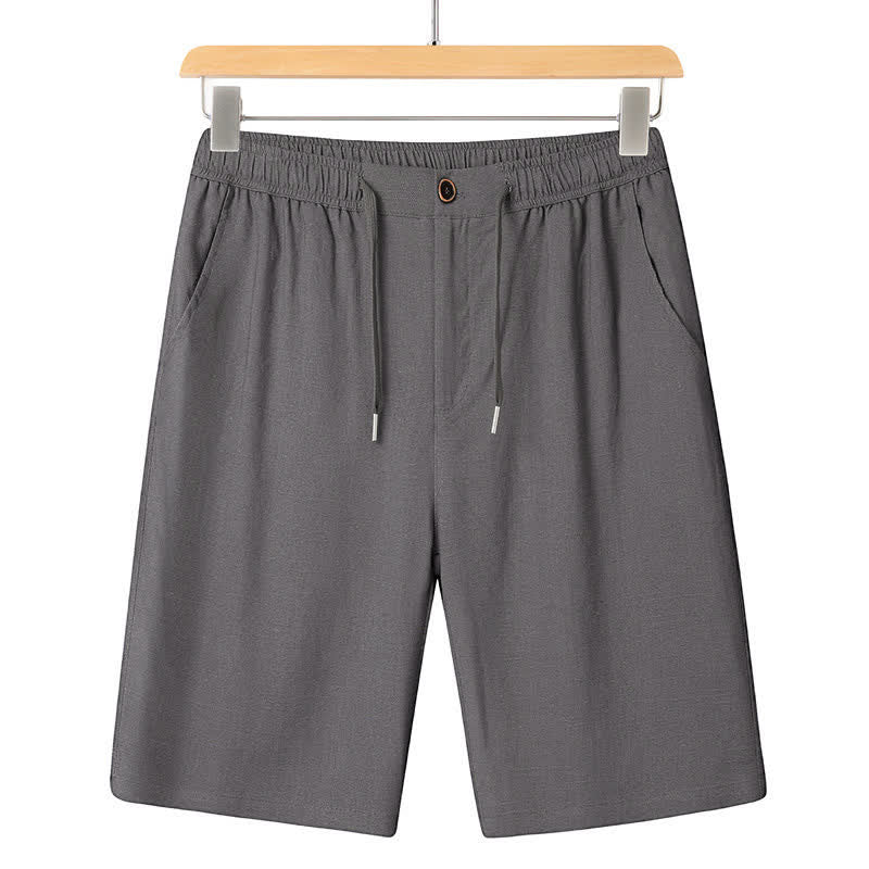 Buddha Stones Ensemble homme décontracté d'été : chemise à manches courtes unie à col mandarin et pantalon à cordon de serrage avec poches - Pantalon gris foncé - US/UK/AU46，EU56 (5XL) - image 13
