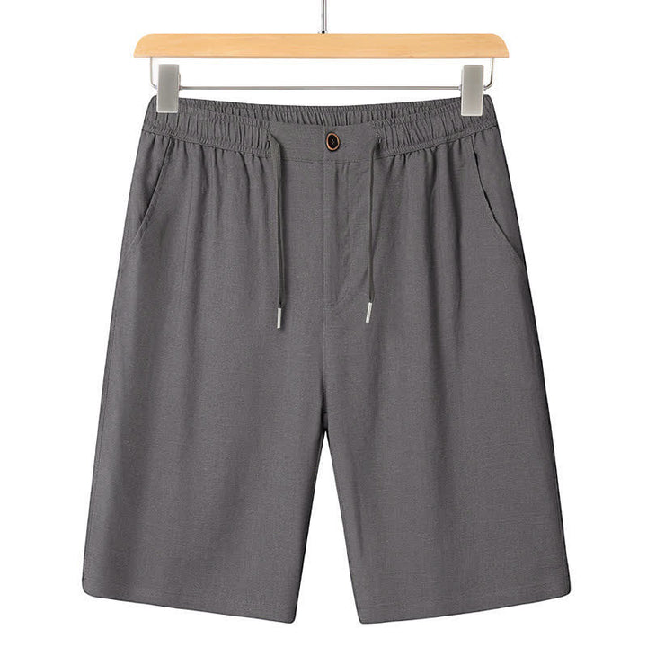 Buddha Stones Ensemble homme décontracté d'été : chemise à manches courtes unie à col mandarin et pantalon à cordon de serrage avec poches - Pantalon gris foncé - US/UK/AU46，EU56 (5XL) - image 13