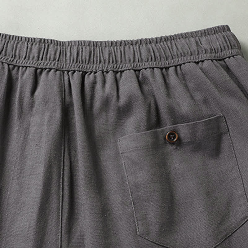 Buddha Stones Ensemble homme décontracté d'été : chemise à manches courtes unie à col mandarin et pantalon à cordon de serrage avec poches - image 18