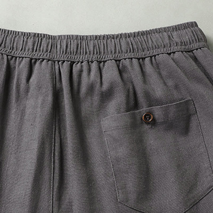 Buddha Stones Ensemble homme décontracté d'été : chemise à manches courtes unie à col mandarin et pantalon à cordon de serrage avec poches - image 18
