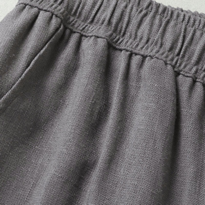 Buddha Stones Ensemble homme décontracté d'été : chemise à manches courtes unie à col mandarin et pantalon à cordon de serrage avec poches - image 17