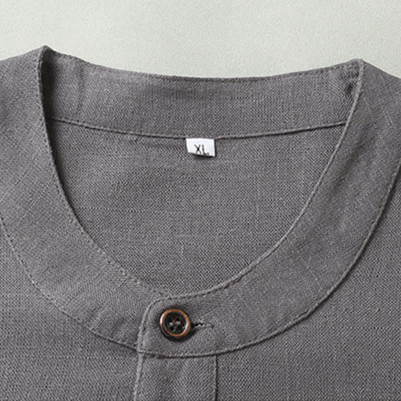 Buddha Stones Ensemble homme décontracté d'été : chemise à manches courtes unie à col mandarin et pantalon à cordon de serrage avec poches - image 6