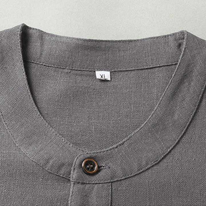 Buddha Stones Ensemble homme décontracté d'été : chemise à manches courtes unie à col mandarin et pantalon à cordon de serrage avec poches - image 6