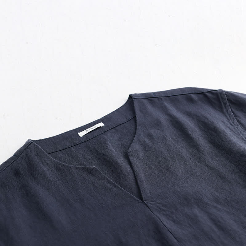 Buddha Stones T-shirts d'été minimalistes unis à col en V pour hommes, manches courtes - image 9