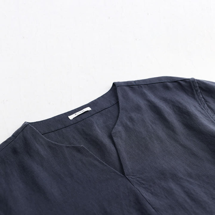 Buddha Stones T-shirts d'été minimalistes unis à col en V pour hommes, manches courtes - image 9