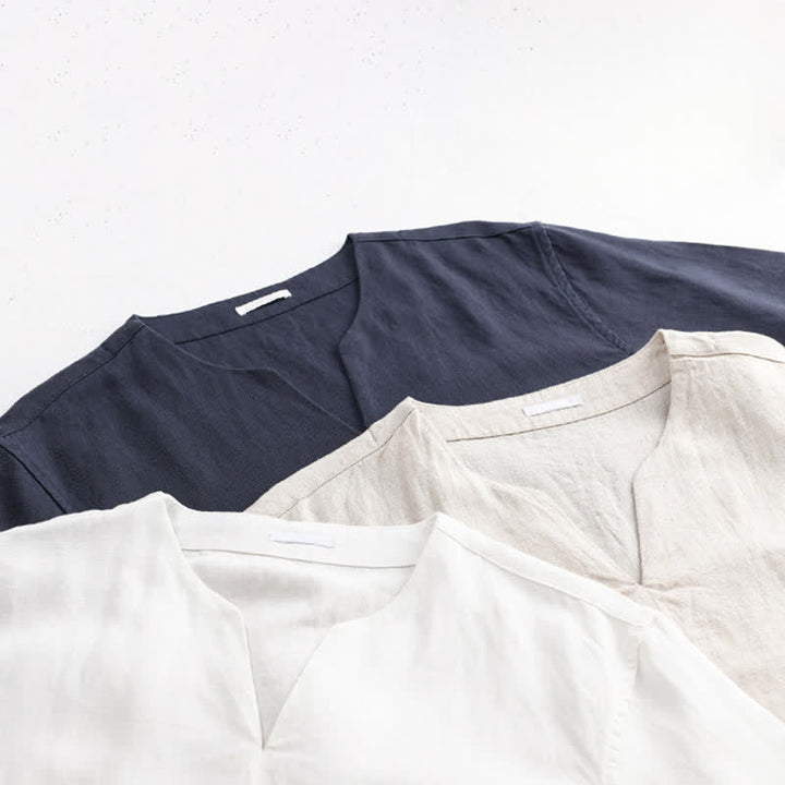 Buddha Stones T-shirts d'été minimalistes unis à col en V pour hommes, manches courtes - image 18