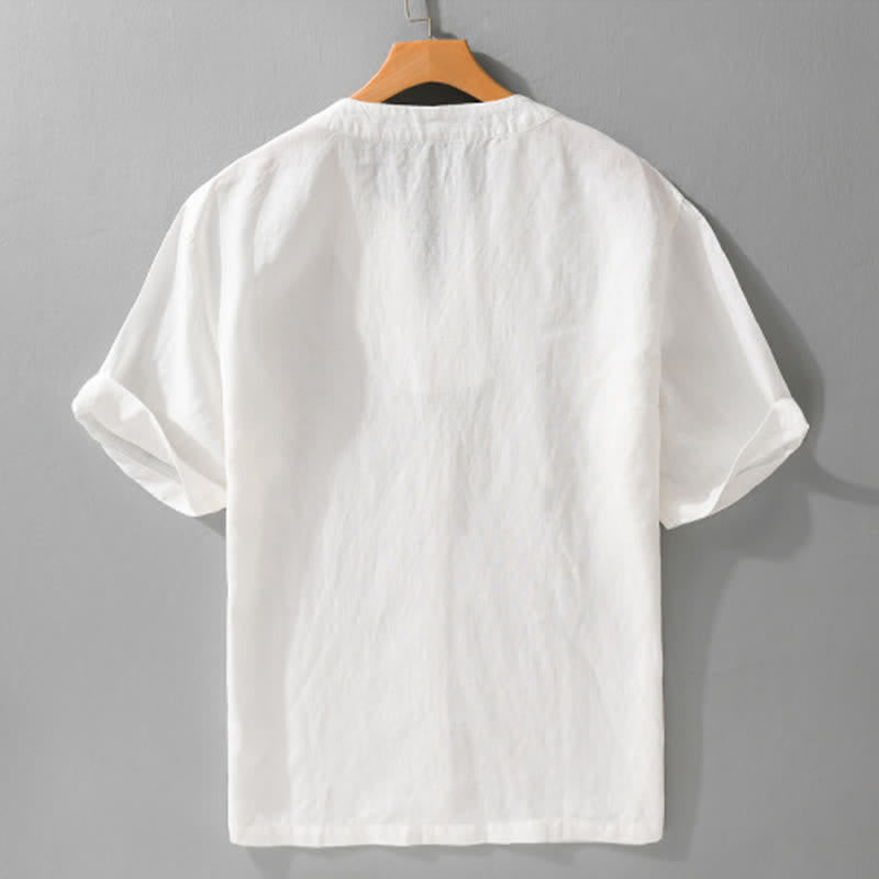 Buddha Stones T-shirts d'été minimalistes unis à col en V pour hommes, manches courtes - image 13